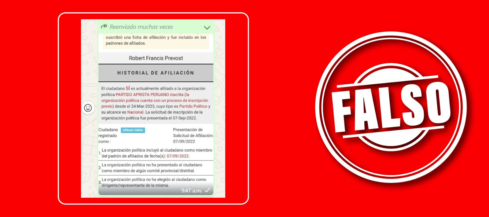 Es falso que Robert Prevost, elegido como papa León XIV, esté afiliado a una organización política