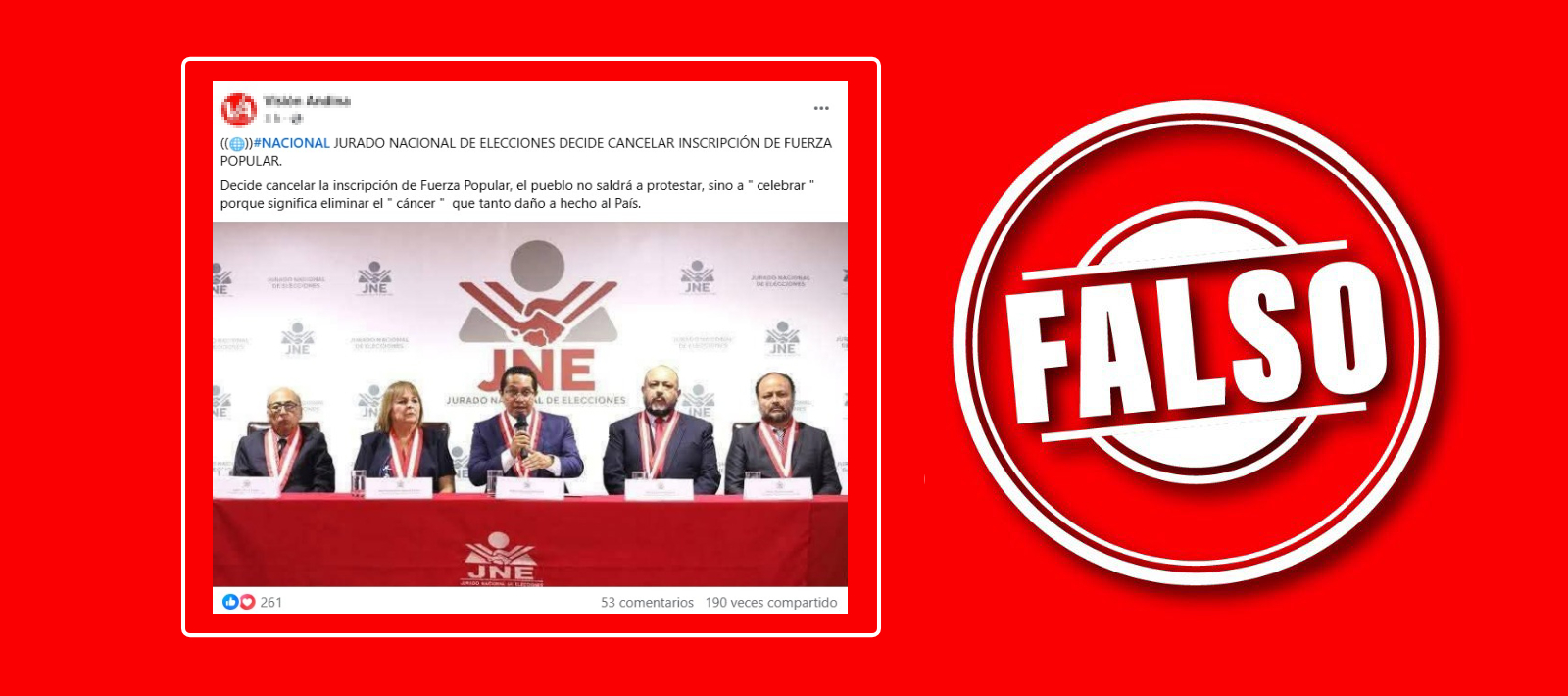 Es falso que el JNE haya decidido cancelar la inscripción de un partido político 