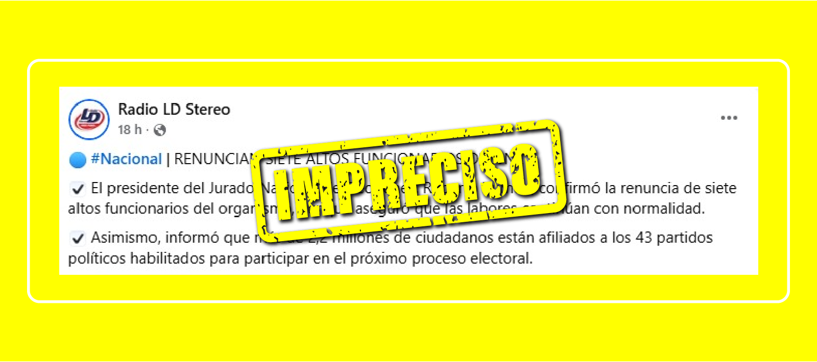 Es imprecisa la publicación Renuncian siete altos funcionarios del JNE