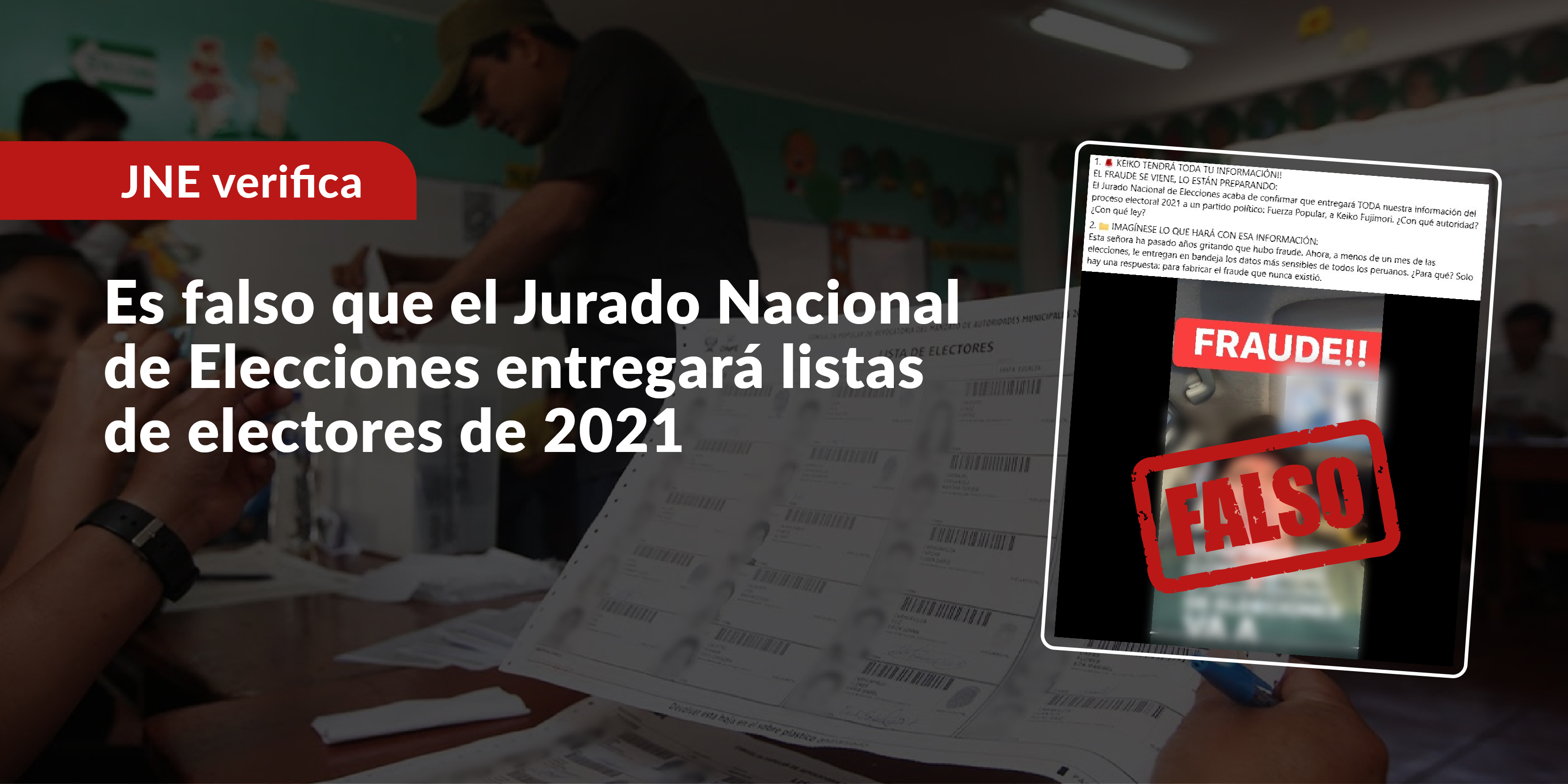 Es falso que el JNE entregará listas de electores de 2021