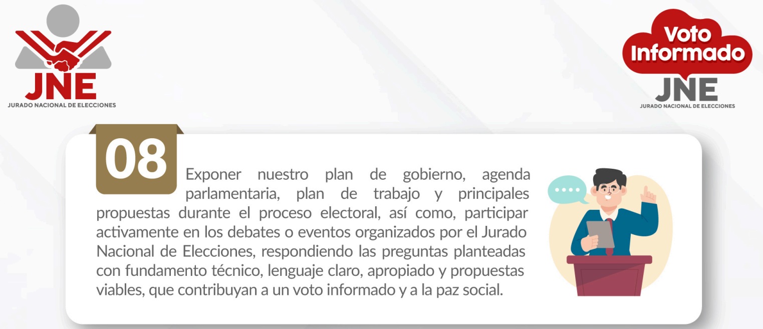 Punto 8 del Decálogo de Compromisos del Pacto Ético / Imagen: JNE