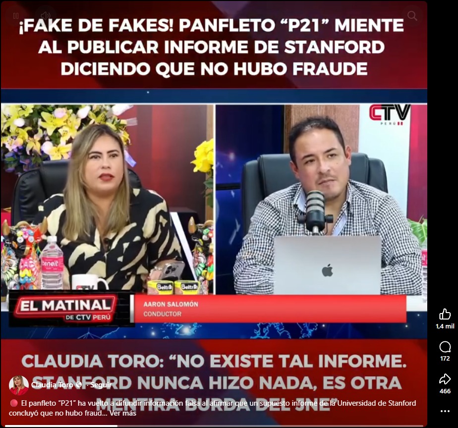 Algunas publicaciones en redes sociales aseguran que la Universidad de Stanford no ha realizado ningún estudio relacionado a las Elecciones Generales 2026 en Perú