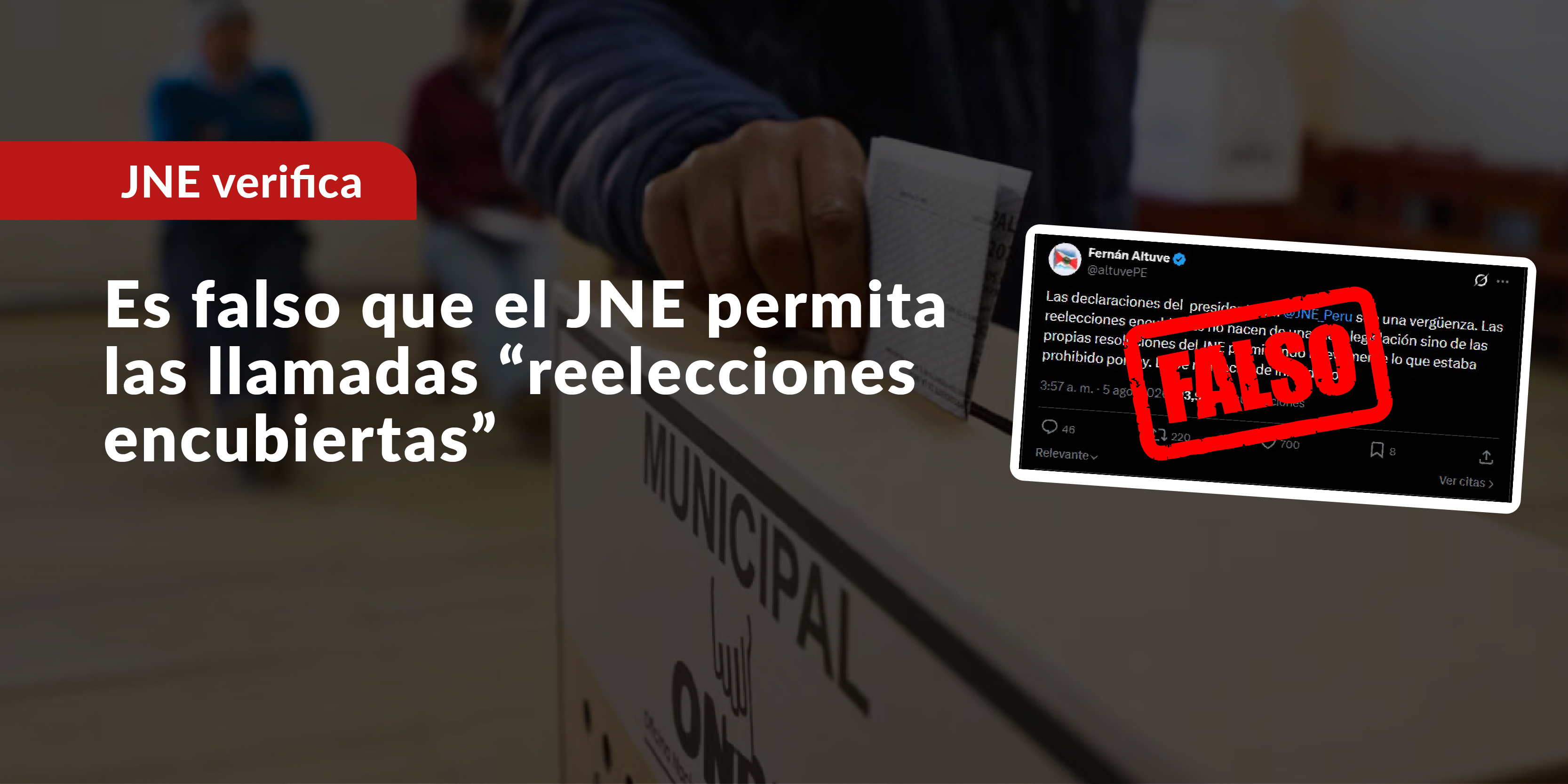 Es falso que el JNE permita las llamadas 'reelecciones encubiertas'