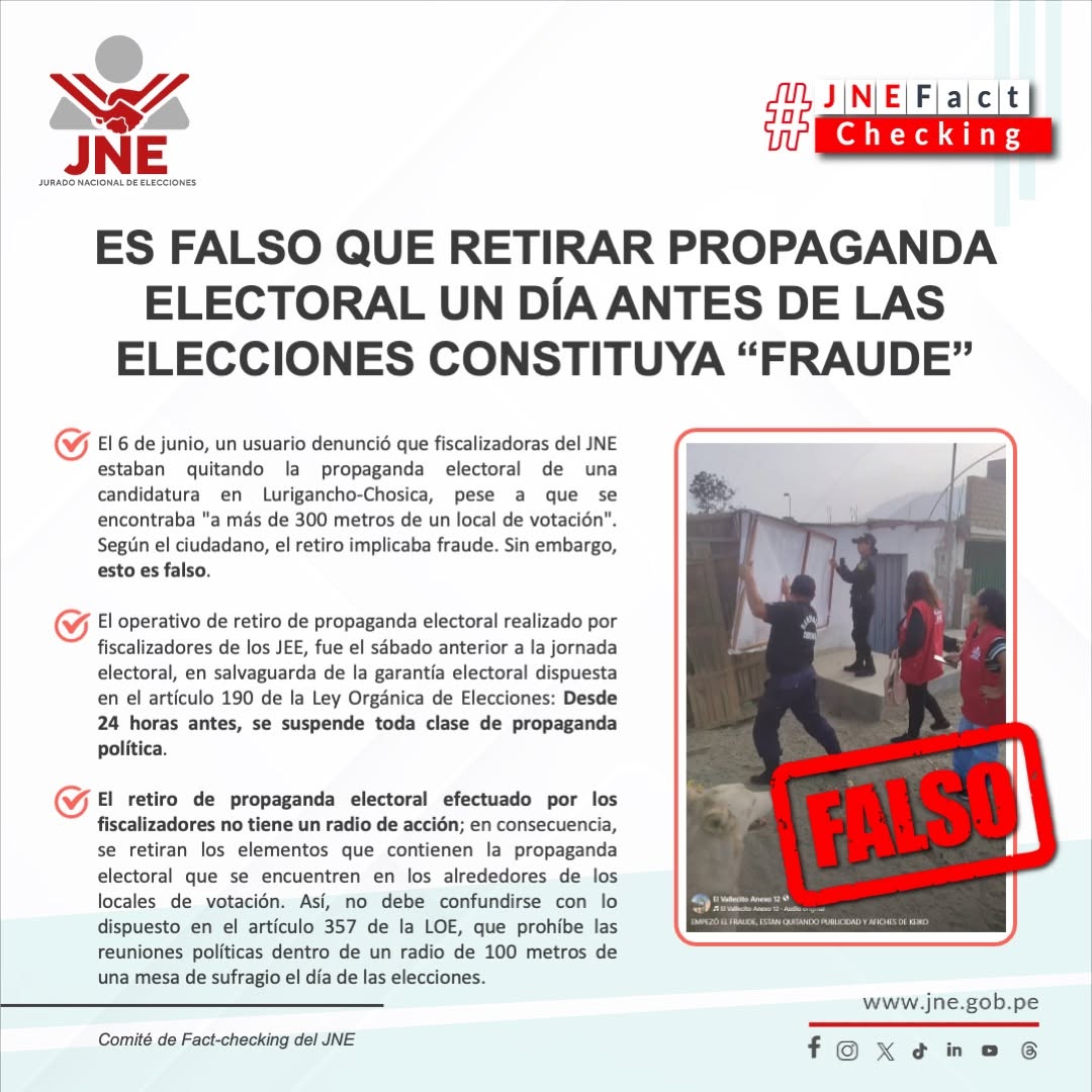 Es falso que retirar propaganda electoral un día antes de las elecciones constituya “fraude”