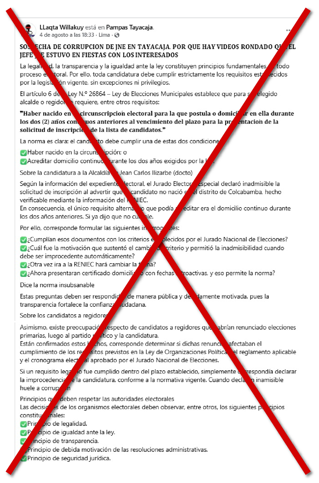Sospecha de corrupción de JNE en Tayacaja