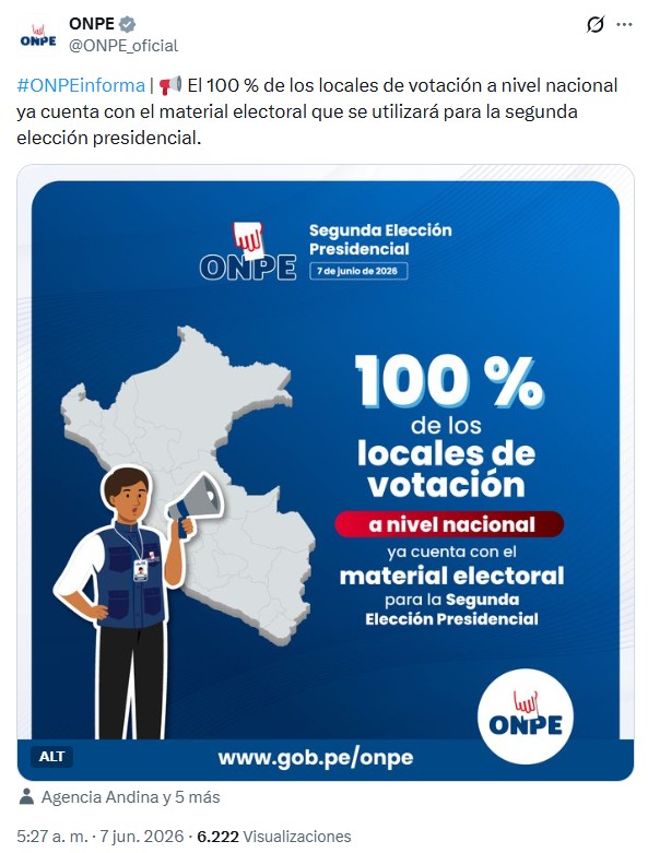 Es falso que material electoral haya llegado después del mediodía en dos distritos de Lima