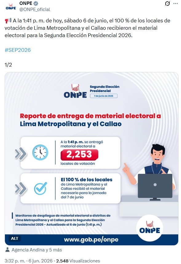 Es falso que material electoral haya llegado después del mediodía en dos distritos de Lima